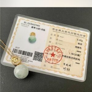 Authentic Real Jade 24k Gold-plated Pendant Necklace with rhinestones